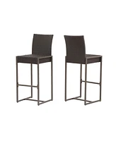 Transitional Outdoor Wicker Barstools With Powder-Coated Iron Frame (Set Of 2)