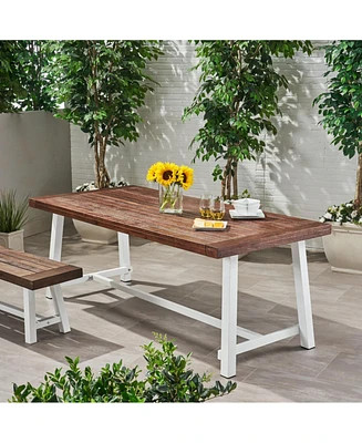 Streamdale Furniture Carlisle Industrial Outdoor Dining Table: Modern Metal And Acacia Wood For 8