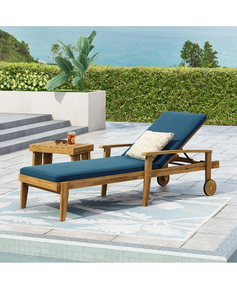 Streamdale Furniture Premium Acacia Wood Chaise Lounge With Adjustable Seating And Water-Resistant Cushions