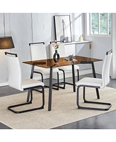 Streamdale Furniture Table and chair set. Large modern rectangular table with brown glass top and black metal legs. It is equipped with soft and comfo