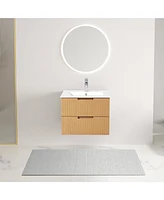 Streamdale Furniture 24 Inch Floating Bathroom Vanity with Ceramic Sink, Modern Bath Storage Cabinet Vanity with Drawers Wall Mounted Combo Set for Ba