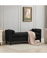 66.34" W Elegant Upholstered Bench, Daybed, Ottoman with Wood Legs & 2 Bolster Pillows for End of Bed, Bedroom, Living Room, Entryway, Black Bouc
