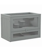 2-Level Hamster Cage Mice and Rat House, Small Animal Habitat for Guinea Pigs, Chinchillas with Openable Top, Front Door, Shelf and Ladder, Gray