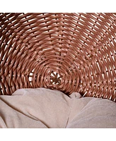 Elevated Cat Bed with Rotatable Egg Chair Pod, Cat Basket Bed with Thick Cushion, Natural Mat Grass Woven Kitty House, Brown