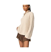 Edikted Women's Oversized Quarter Zip High Neck Rib Sweater