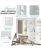 Wall Mounted Bathroom Storage Cabinet, Medicine Cabinets with large mirror door, adjustable shelves and three open storage levels(Not Include Bathroom