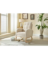 Streamdale Furniture Modern Accent Rocking Chair Rocking Chair with Solid Wood Legs, adjustable Footrest, Comfy Armchair with Side Pocket, Living Room