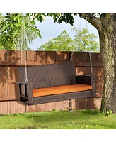 Simplie Fun 2 Person Wicker Hanging Swing Bench, Front Porch Swing Outdoor Chair with Cushions 550 lbs. Weight Capacity for Backyard, Garden, Orange