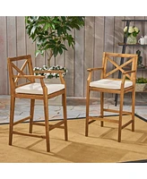 Streamdale Furniture Acacia Wood Outdoor Barstools With Water-Resistant Cushions (Set Of 2)