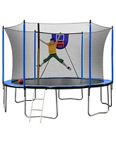 Streamdale Furniture 15FT Trampoline with Basketball Hoop Inflator and Ladder, 6pcs extra safety net pole sleeves- Blue