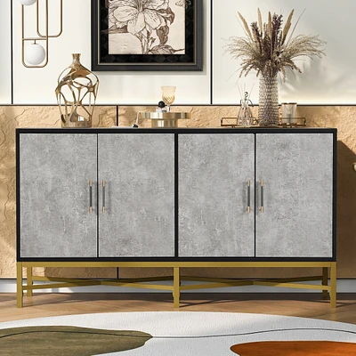 Simplie Fun Distinctive Features of Four-Door Sideboard with Metal and Cross-Leg Design, Suitable for Living Rooms