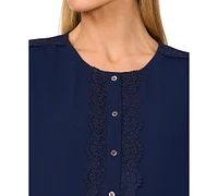 CeCe Women's Lace-Trim Button-Front Long-Sleeve Blouse