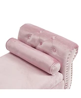 Velvet Multifunctional Storage Rectangular ottoman bench with 1 Pillow, Beige