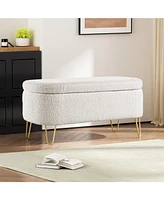 Streamdale Furniture Oval Storage Bench for Living Room Bedroom End of Bed, Upholstered Storage Ottoman Entryway Bench With Metal Legs, Cream