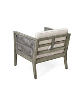 4-Pieces Acacia Wood Patio Furniture Set, Outdoor Furniture with Coffee Table, Patio Conversation Set Deep Seating with Soft Cushion, Porch Chairs for