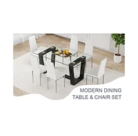 Streamdale Furniture Table and chair set.a rectangular dining table features with tempered glass top and sleek black Mdf stand.Paired with 6 Pu chairs