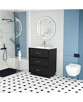 30 Inch Bathroom Vanity with Ceramic Sink Combo Set, Modern Freestanding Bathroom Storage Cabinet with 2 Drawers, Floor Standing Bath Vanity, Black