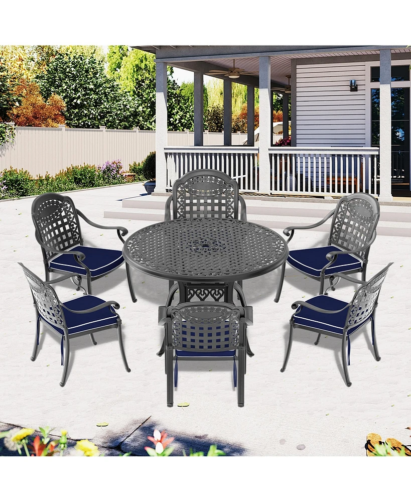 Simplie Fun (Cushions In Random Colors)7-Piece Set Of Cast Aluminum Patio Furniture With Cushions