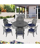 Simplie Fun (Cushions In Random Colors)7-Piece Set Of Cast Aluminum Patio Furniture With Cushions