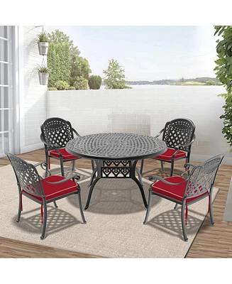 Simplie Fun (Cushions In Random Colors)5-Piece Set Of Cast Aluminum Patio Furniture With Cushions