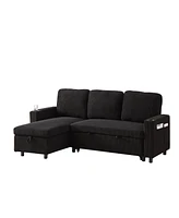 78.7" Comfortable Corduroy L-Shaped Combo Sofa Bed, Living Room Furniture Set for Tight Spaces, Reversible Sleeper Combo Sofa with Pullout Bed, R
