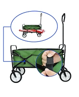 Folding Wagon Garden Shopping Beach Cart (Green)