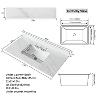 43 Inch Marble Vanity Top, White Vanity Top with Pre-drilled Faucet Holes, Bathroom Vanity Top with Undermount Rectangular Middle Sink and 4" Hei