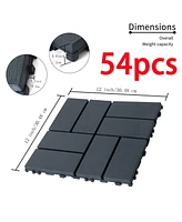 Simplie Fun 54 Pack Interlocking Plastic Deck Tiles - 12" x12" Square - Waterproof Outdoor - Poolside Balcony Backyard Decking Tiles