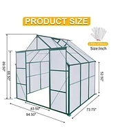 8X6FT-Green Double Door Polycarbonate Greenhouse Raised Base and Anchor Aluminum Heavy Duty Walk-in Greenhouses for Outdoor Backyard in All Season
