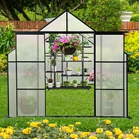 Simplie Fun 8x10FT Double Door Polycarbonate Greenhouse Raised Base and Anchor Aluminum Heavy Duty Walk