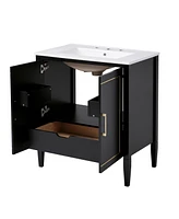 Simplie Fun 30-inch bathroom vanity with ceramic basin, soft close door, built-in hidden drawer