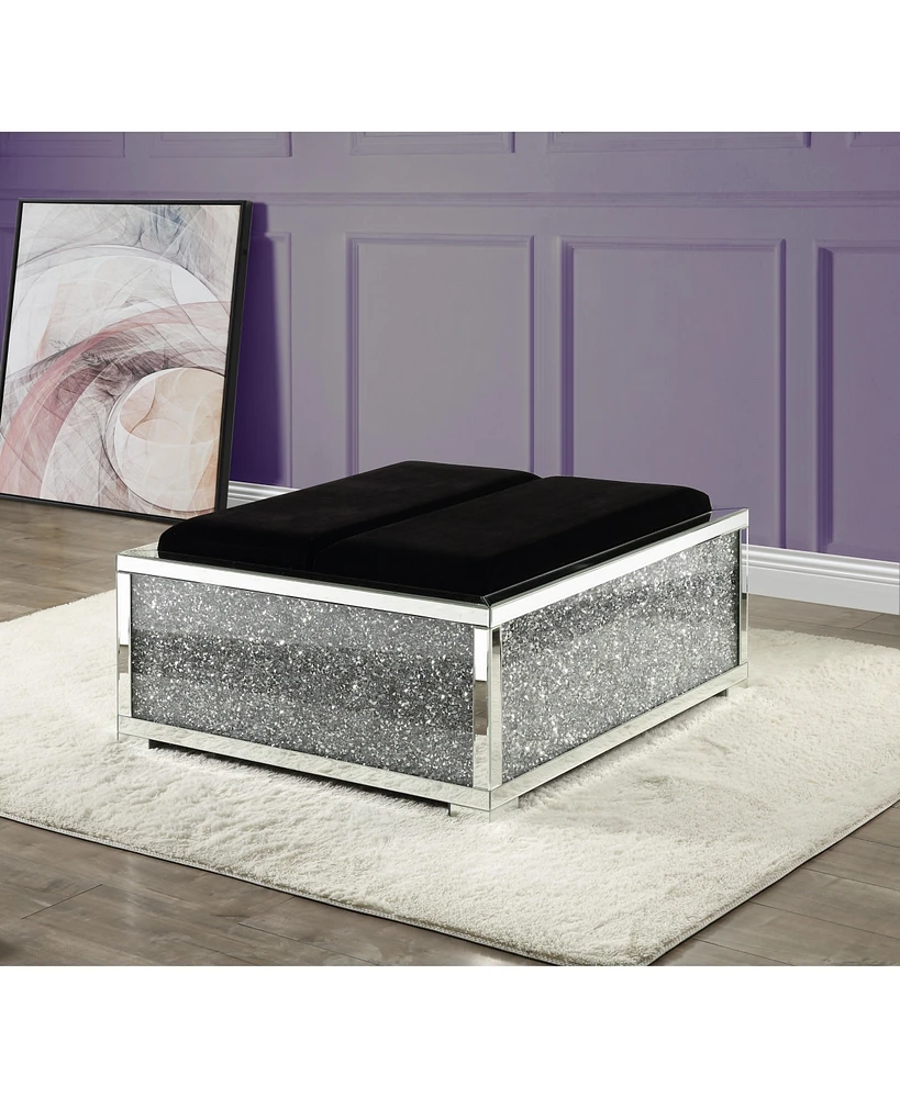 Simplie Fun Noralie Ottoman W/Storage Mirrored & Faux Diamonds