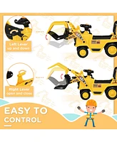 Streamdale Furniture Kids Excavator Ride-on Pulling Cart with Sound Effects, Kids Digger Sit n Scoot Ride