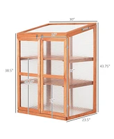 Wooden Cold Frame Small Mini Greenhouse Cabinet for Outdoor and Indoor, 30" L x 24" W x 44" H, Natural