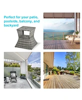 Rattan Wicker Side Table with Umbrella Hole, 2 Tier Storage Shelf for All Weather for Outdoor, Patio, Garden, Backyard, Mixed Grey