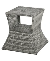 Streamdale Furniture Rattan Wicker Side Table with Umbrella Hole, 2 Tier Storage Shelf for All Weather for Outdoor, Patio, Garden, Backyard, Mixed Gre