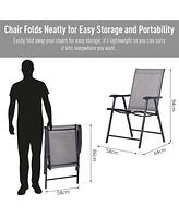 Set of 2 Patio Folding Chairs, Stackable Outdoor Sling Patio Dining Chairs with Armrests for Lawn, Camping, Dining, Beach, Metal Frame, No Assembly, G