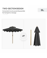 9' Patio Umbrella with Push Button Tilt and Crank, Double Top Ruffled Outdoor Market Table Umbrella with 8 Ribs, for Garden, Deck, Pool, Dark Gray