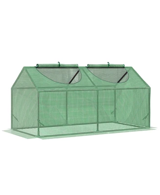 Simplie Fun 4' x 2' x 2' Portable Mini Greenhouse, Small Green House with Pe Cover, Roll-up Zippered Windows for Indoor, Outdoor Garden, Green