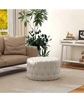 Streamdale Furniture 31.5" Round Ottoman, Large Velvet-Feel Upholstered Foot Stool with Button Tufted Design and Padded Seat for Living Room, Entryway