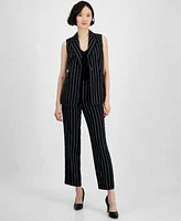 Klein Womens Pinstripe Sleeveless Single Button Blazer Mid Rise Pull On Pants