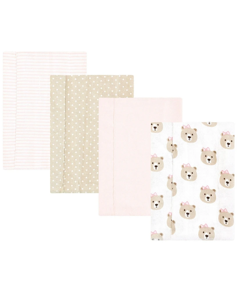 Hudson Baby Infant Girl Cotton Flannel Burp Cloths, Pink Taupe Bear, One Size