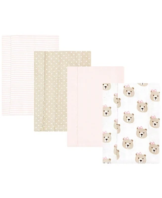 Hudson Baby Infant Girl Cotton Flannel Burp Cloths, Pink Taupe Bear, One Size