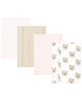 Hudson Baby Infant Girl Cotton Flannel Burp Cloths, Pink Taupe Bear, One Size