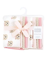 Hudson Baby Infant Girl Flannel Burp Cloth 10pk, Pink Taupe Bear, One Size