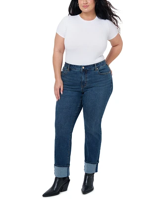 Seven7 Plus Mid Rise Straight Leg Jeans with High Cuff