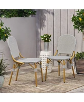 Streamdale Furniture Outdoor Pe Rattan And Aluminum Armless French Bistro Chairs, Set Of 2, Gray And Bamboo Finish