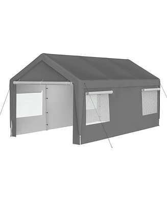 Simplie Fun Carport Canopy 10x20 Ft Heavy Duty Boat Car Canopy Garage with Removable Sidewalls and Roll-up Ventilated Windows