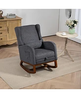 25.4" W Modern Rocking Chair for Nursery, Mid Century Accent Arm Rocker With Retractable Footrest, Side Pocket