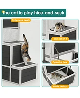3-Tier Wooden Outdoor & Indoor Cat House Suitable for 1-3 Cats Cat Enclosure Resting Box with 4 Platforms and 2 doors Cat Shelter Kitty House with a J